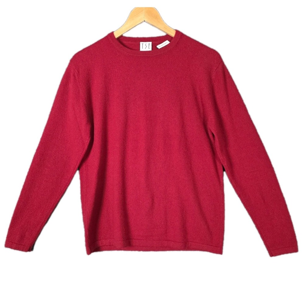 TSE 100% Cashmere Sweater Womens Crewneck Long Sleeve  Red Luxury Soft *Repaired